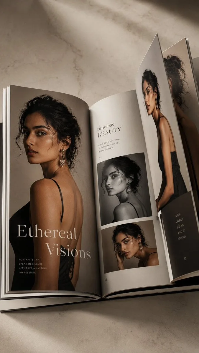 Luxury photorealistic coffee table book, open