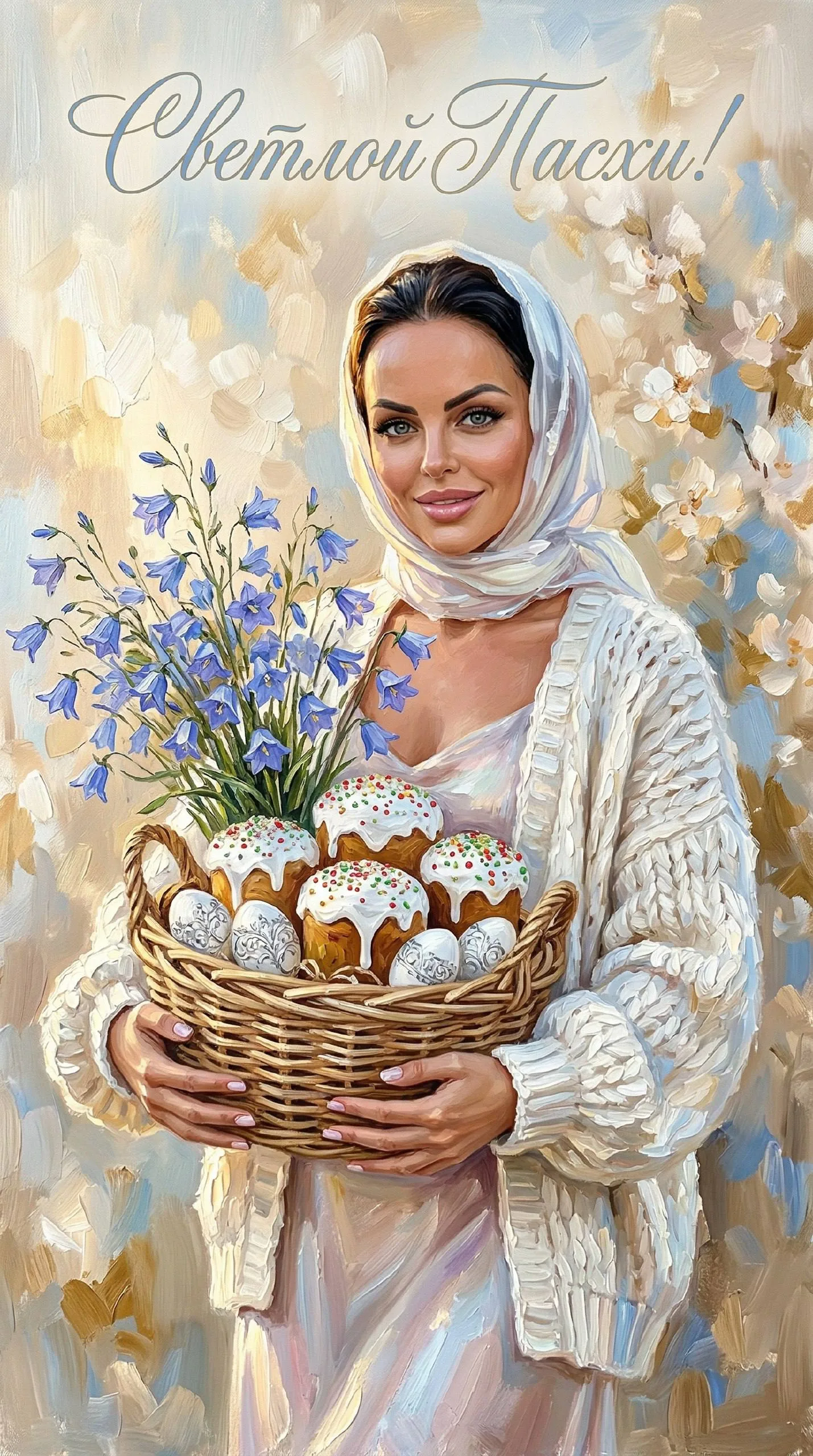 Пасхальная открытка, масляная живопись