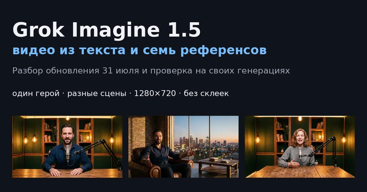 Grok Imagine 1.5: один герой в разных сценах
