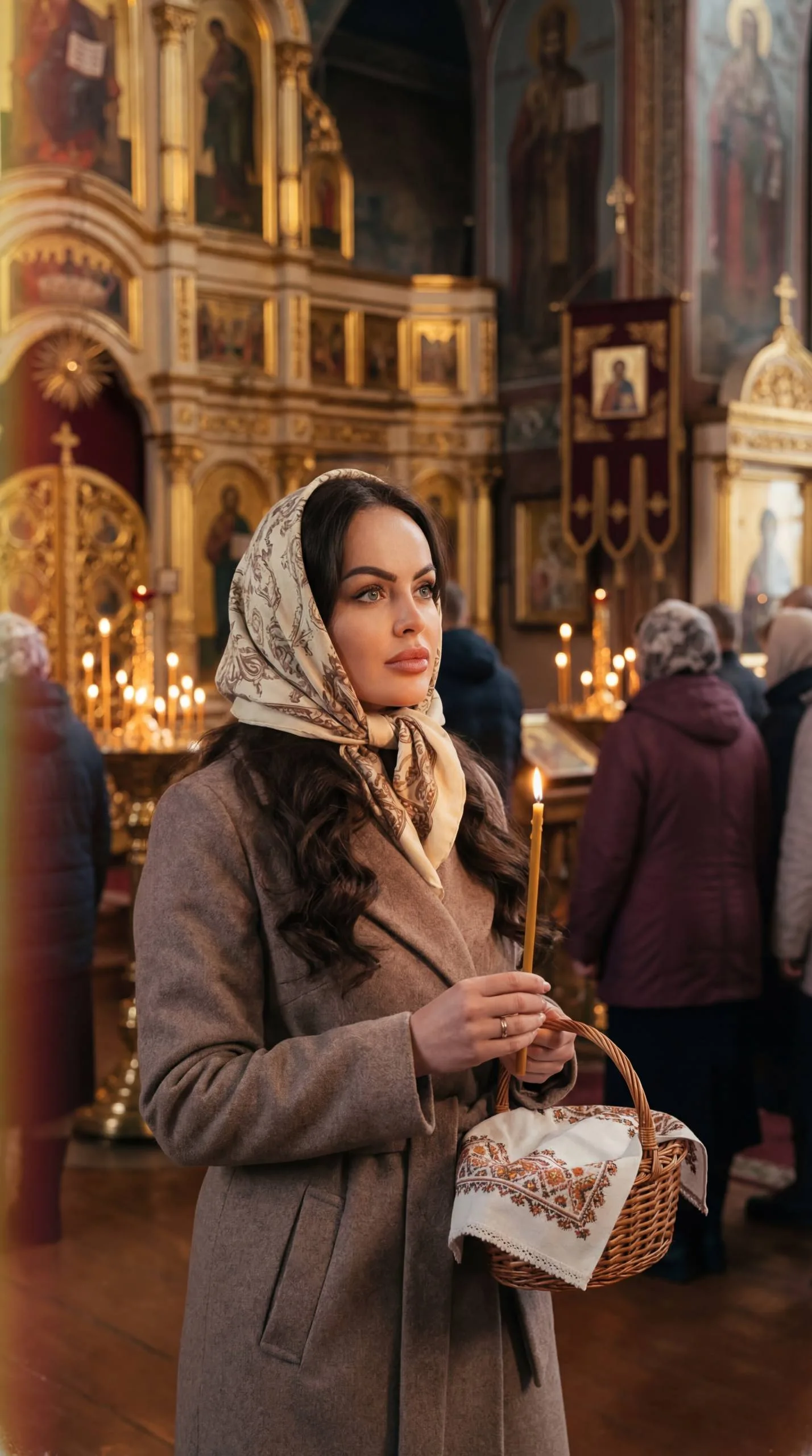 Женщина на пасхальной службе в храме