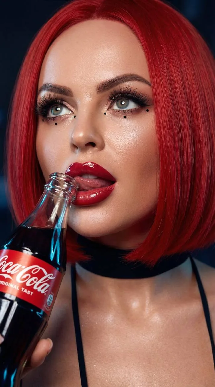 Девушка с красными волосами и бутылкой Coca-Cola
