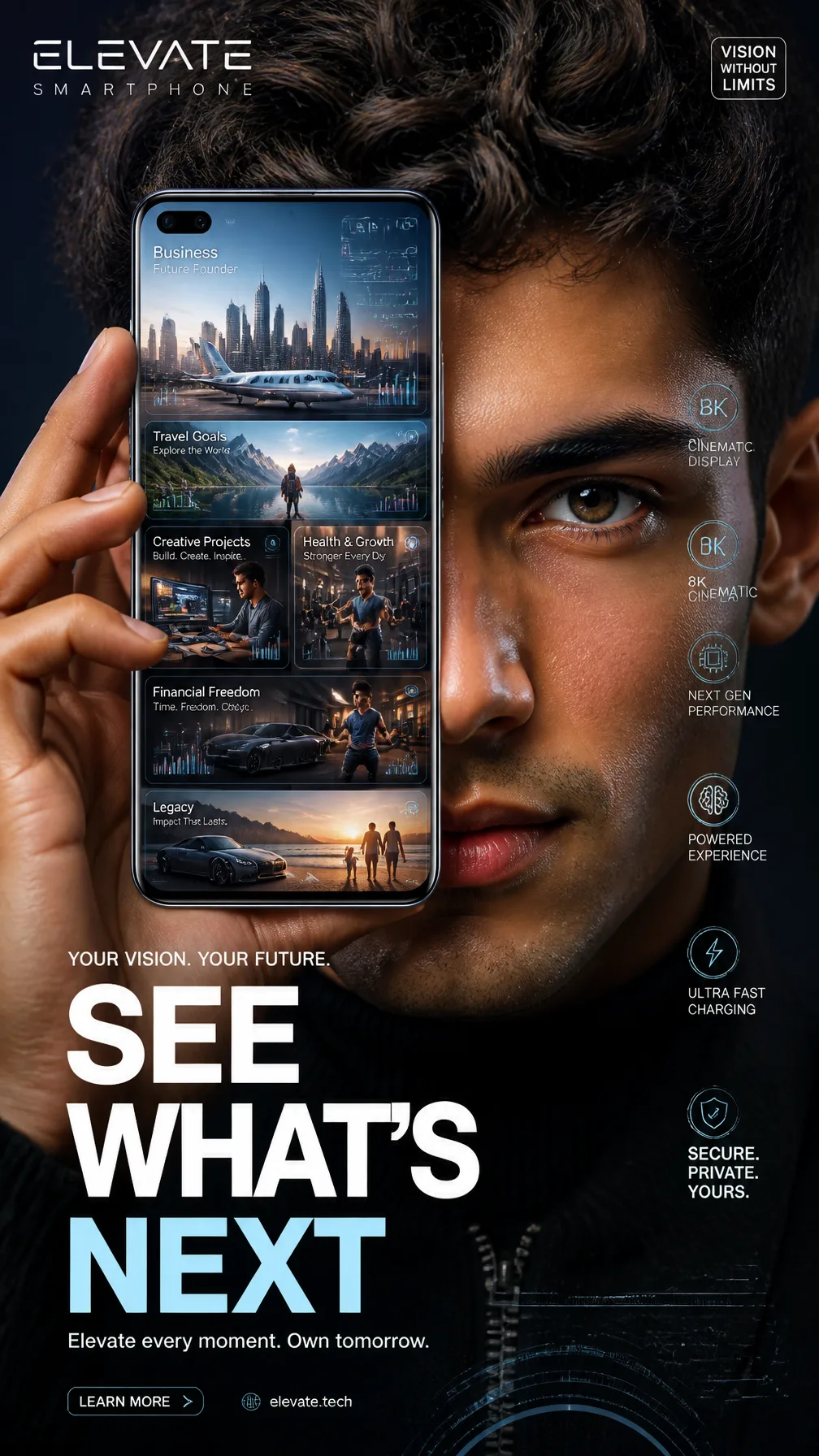 A premium 9:16 smartphone advertising poster.Main