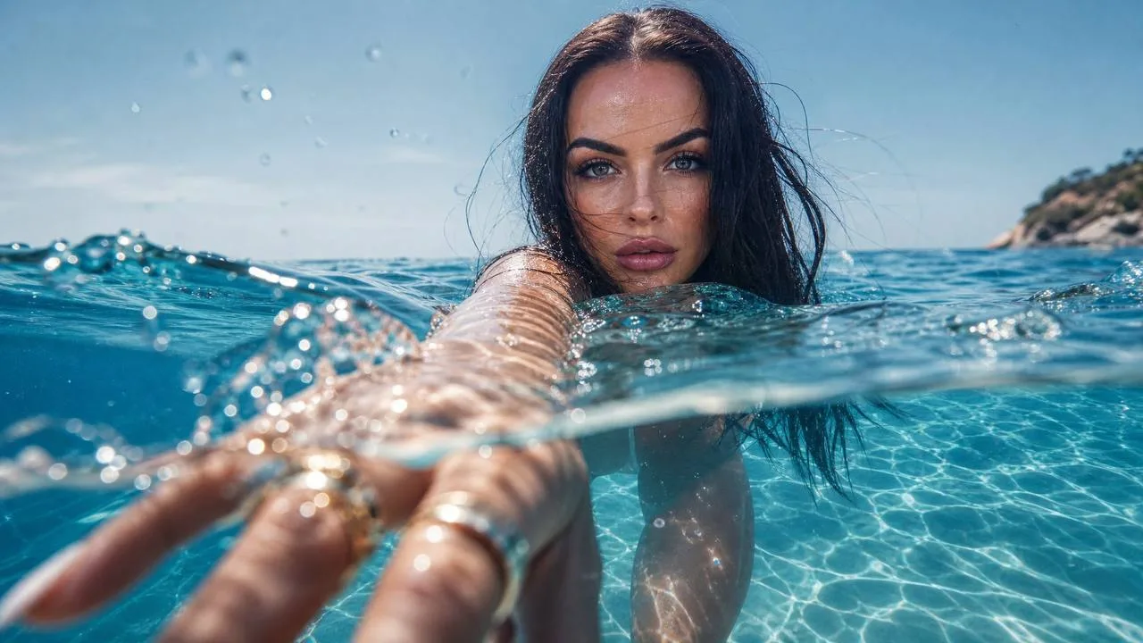 Портрет под водой в лучах солнца