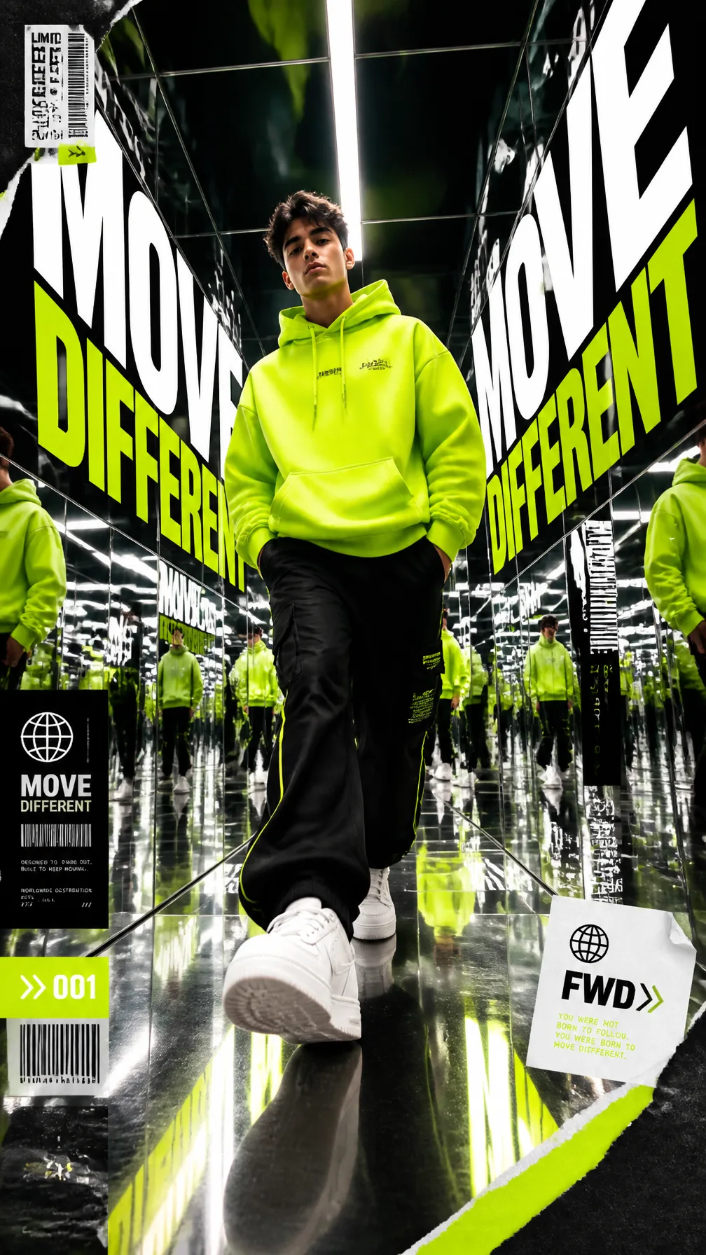 A premium 9:16 streetwear editorial advertising