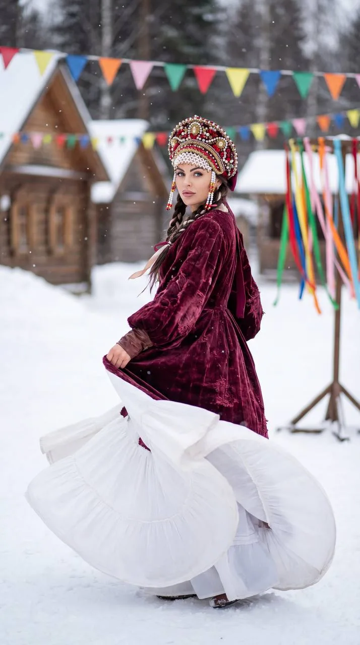 Масленица: снежная деревня с флажками