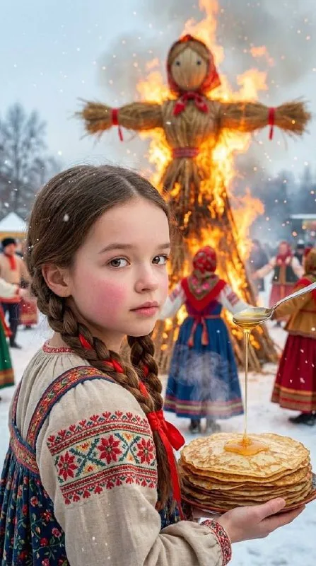 Масленица: хоровод у горящего чучела