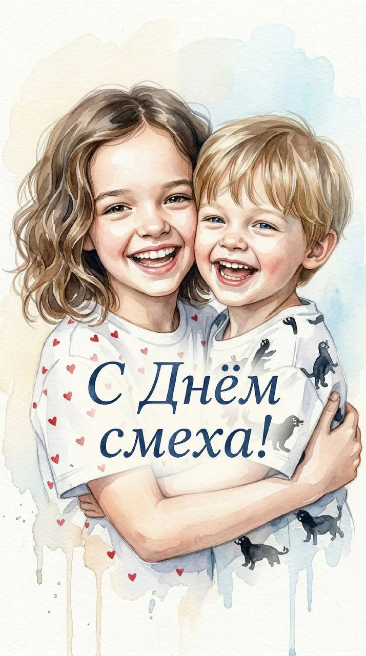День смеха: дети обнимаются и смеются