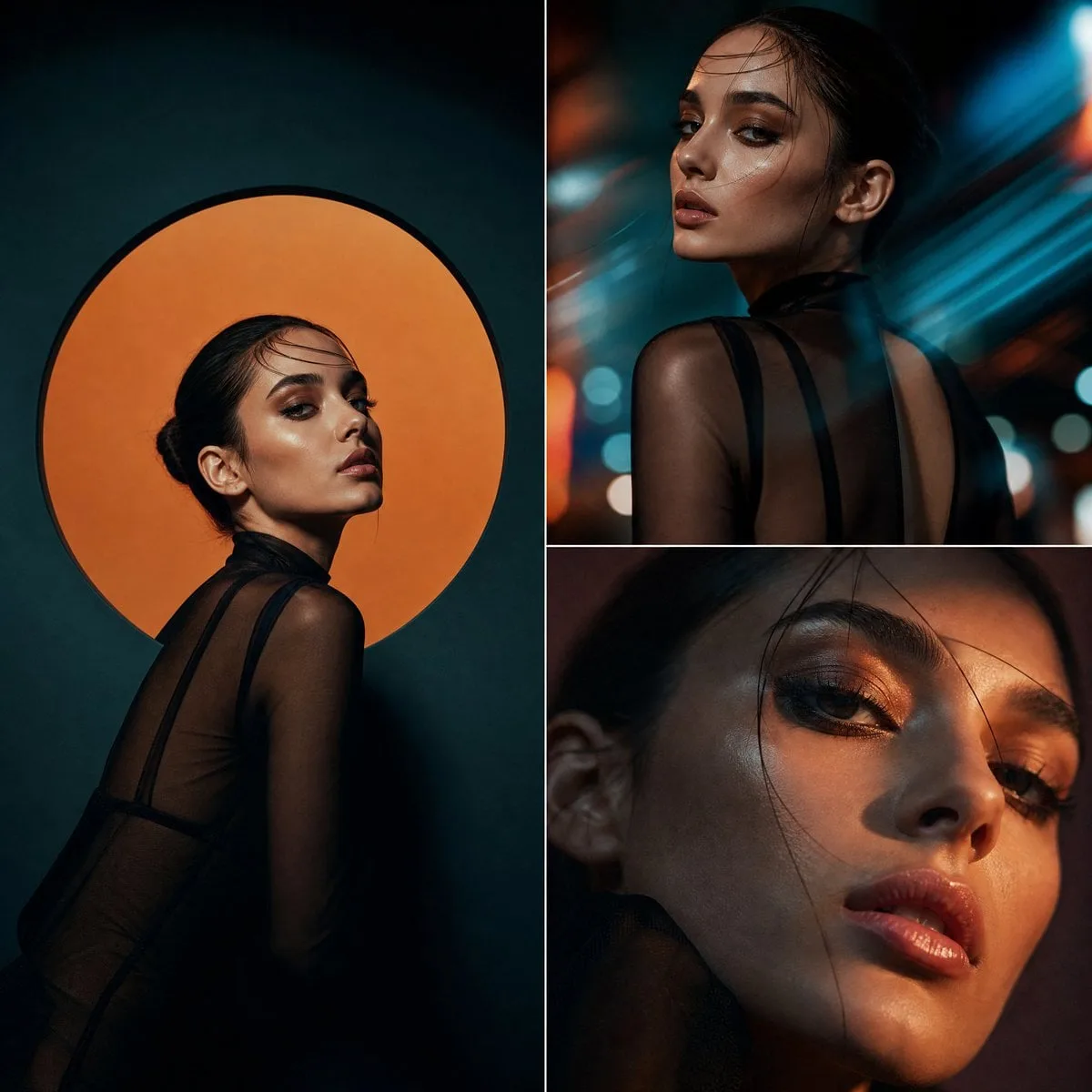 Cinematic hybrid fashion editorial combining studio