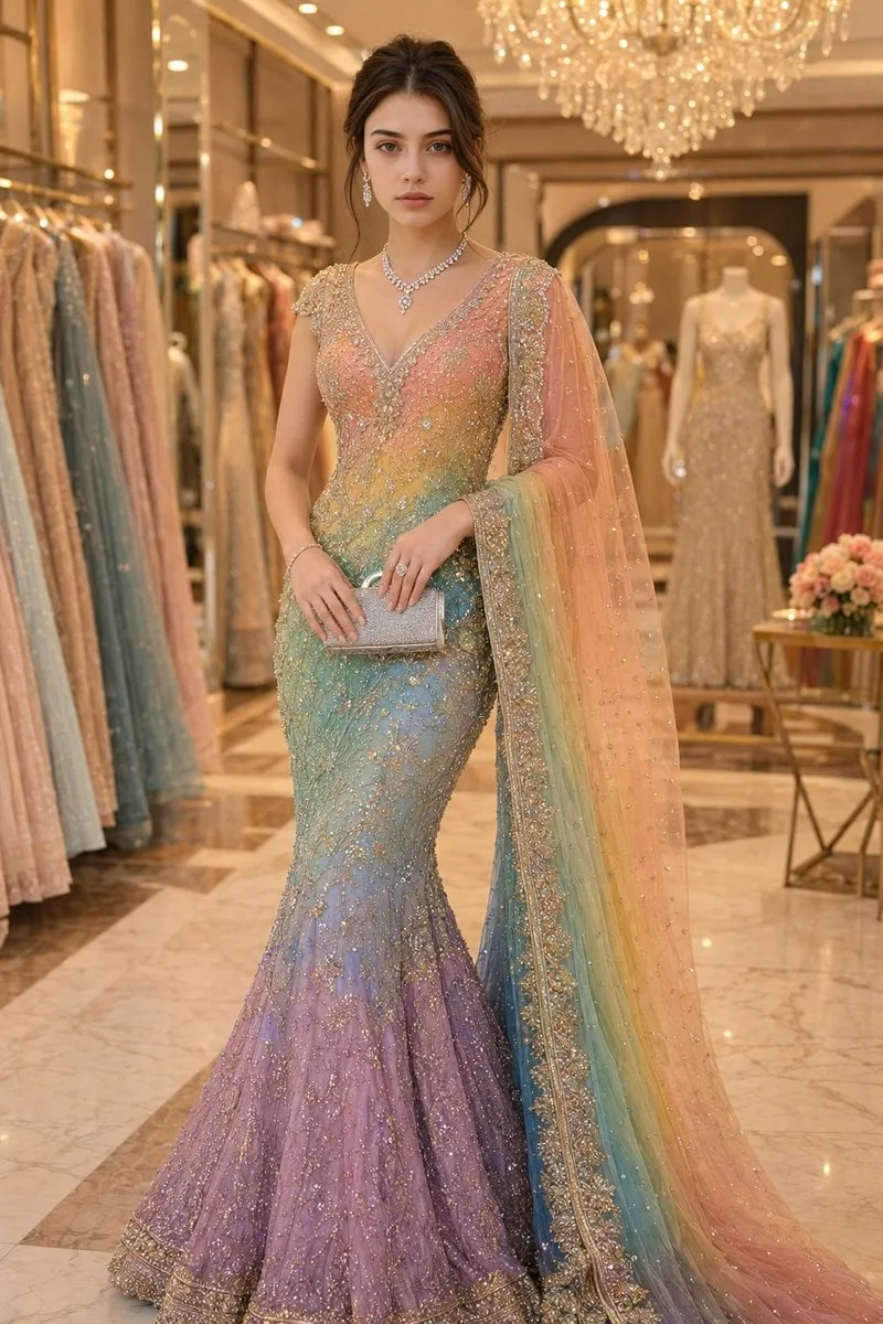 Photorealistic full-body portrait of an elegant