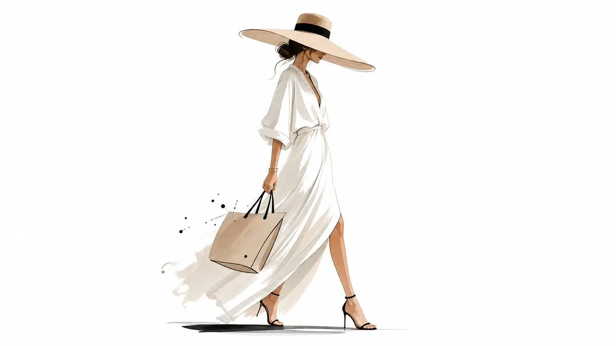 Minimal luxury-fashion illustration of [Subject], delicate