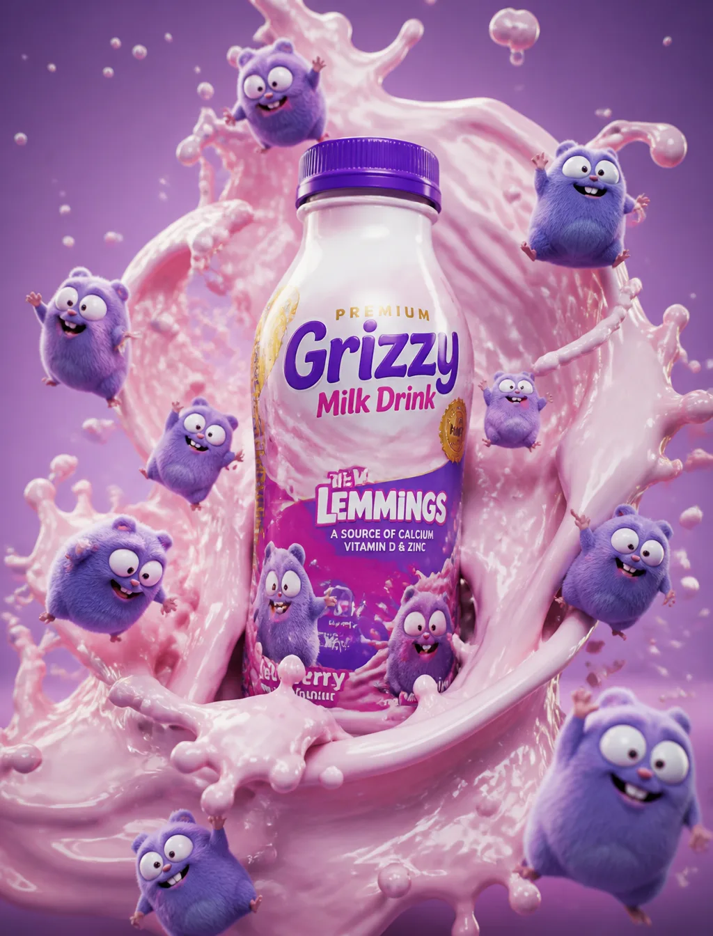 Premium grizzy milk drink bottle surrounded