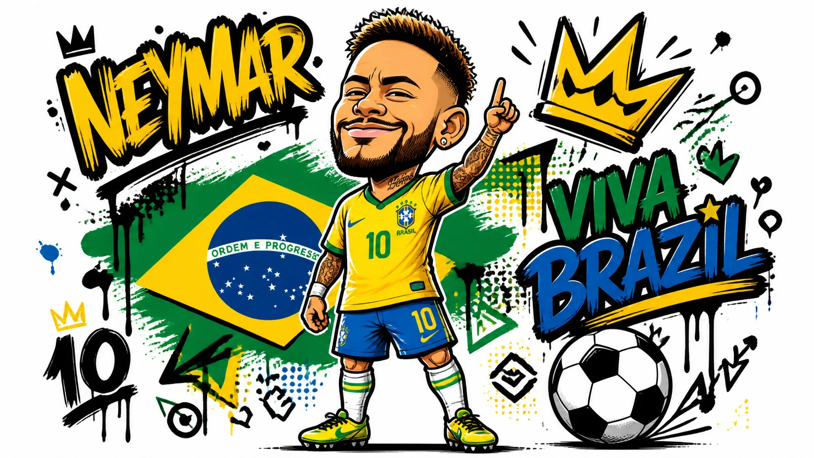 A stylized chibi-proportioned caricature of Neymar