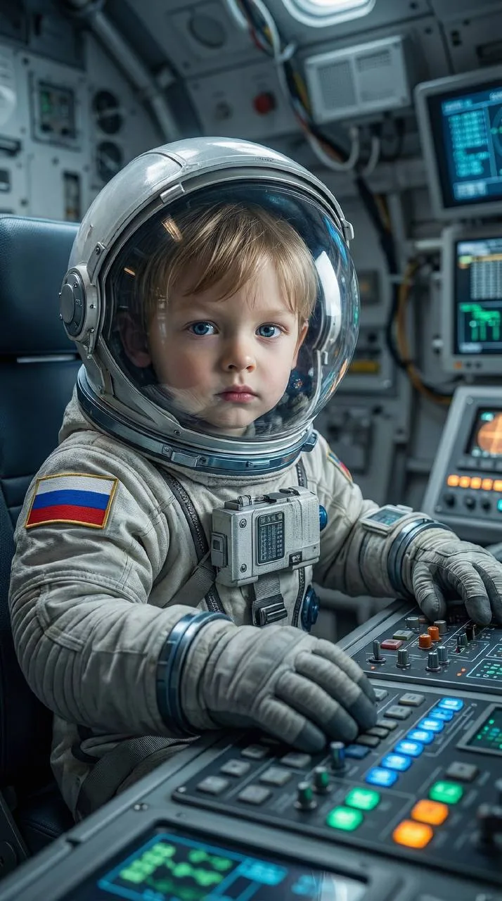 День космонавтики: дети-космонавты в кабине