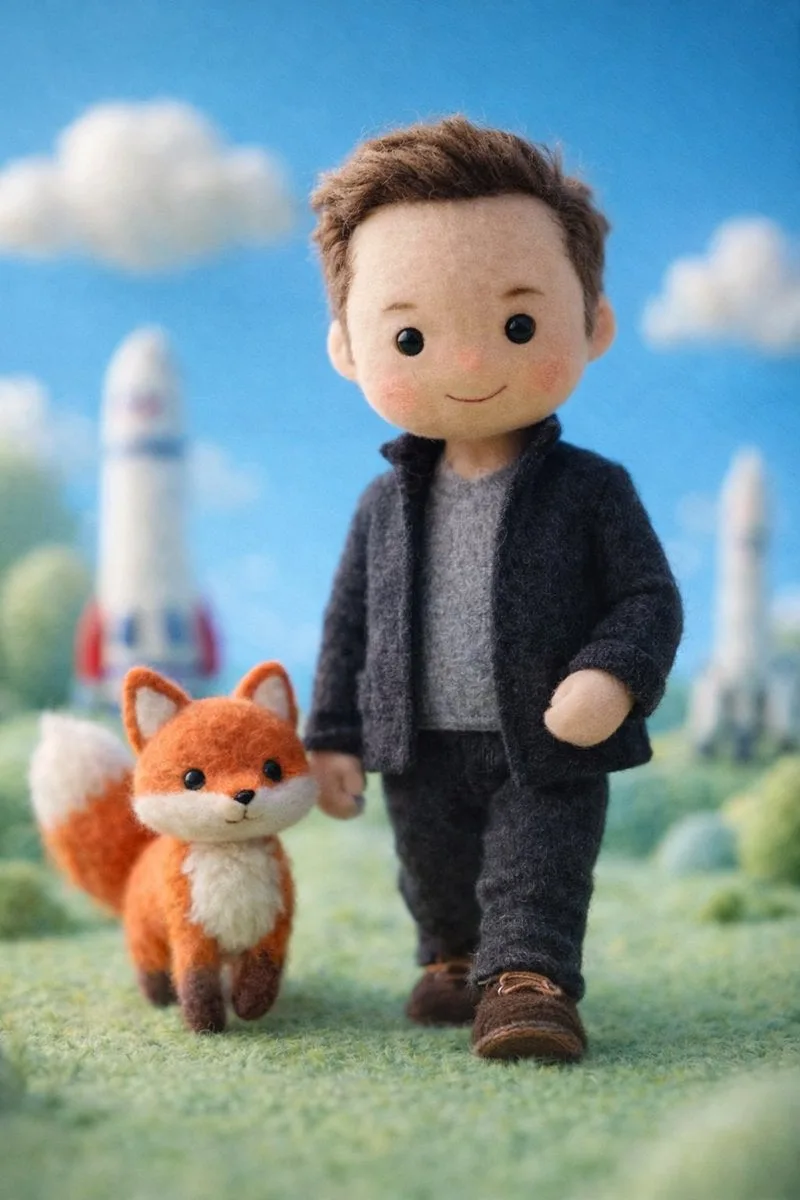 A handcrafted felt miniature illustration of [Celebrity] ...