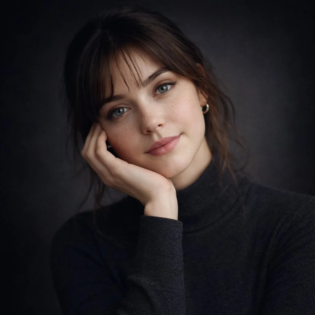 Ultra-realistic studio portrait of a young woman, front-f...