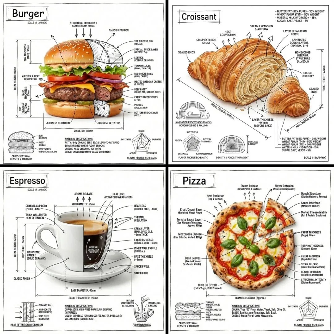 Create an infographic image of [FOOD], combining a realis...