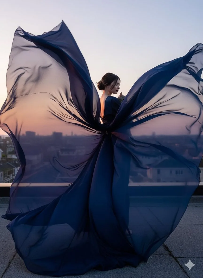 { "render_goal": "High-fashion cinematic motion shot", "focus": "fabr…