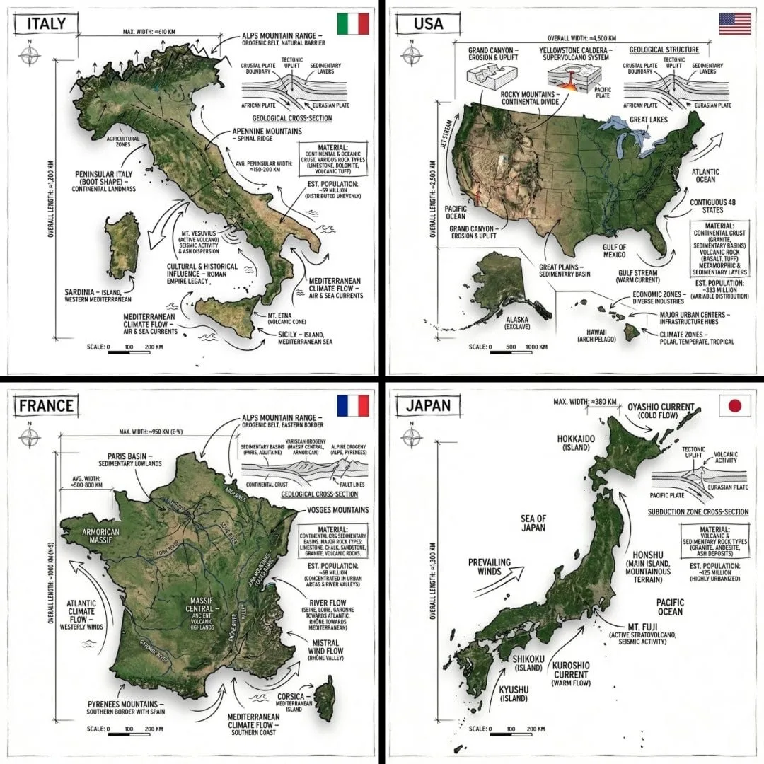 Create an infographic image of [COUNTRY], combining a rea...