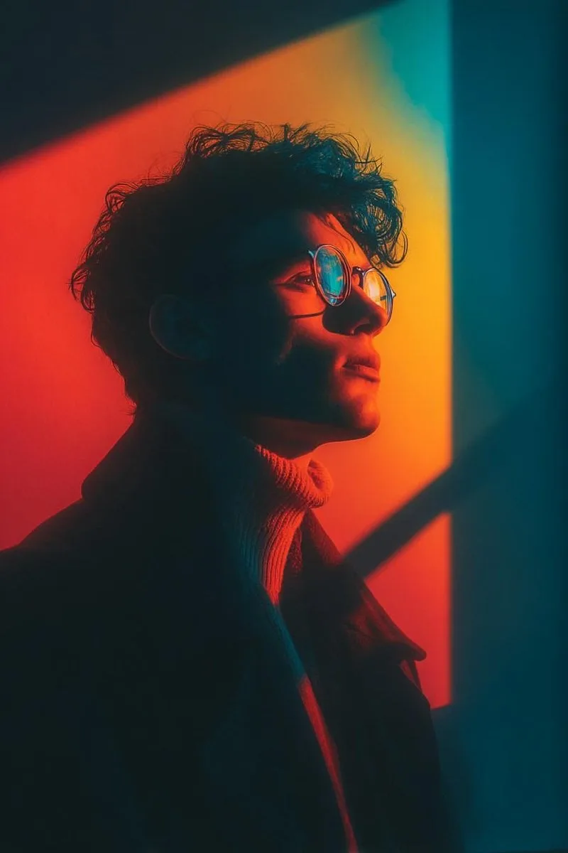 Cinematic portrait of a stylish young person wearing roun...