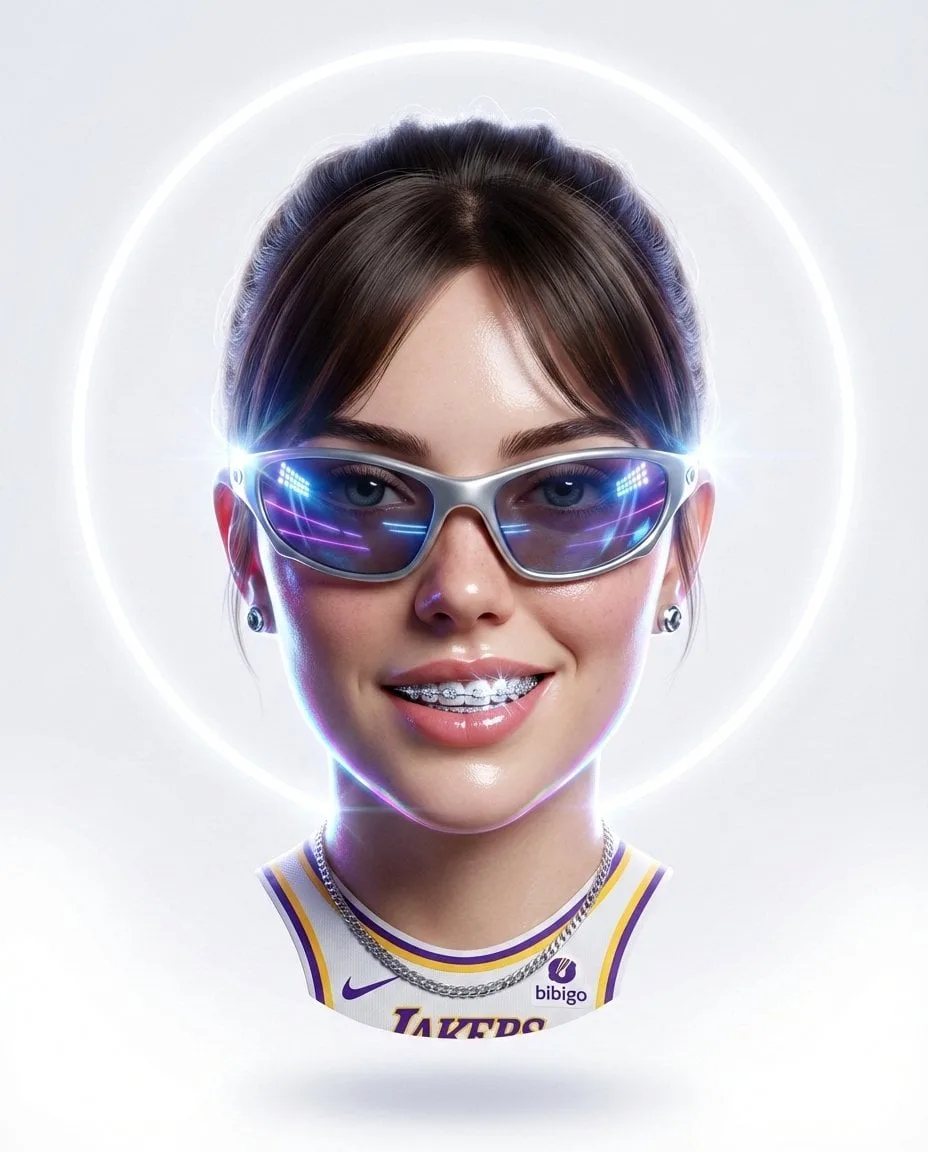 Hyper-stylized dynamic 3D floating head portrait of the a...