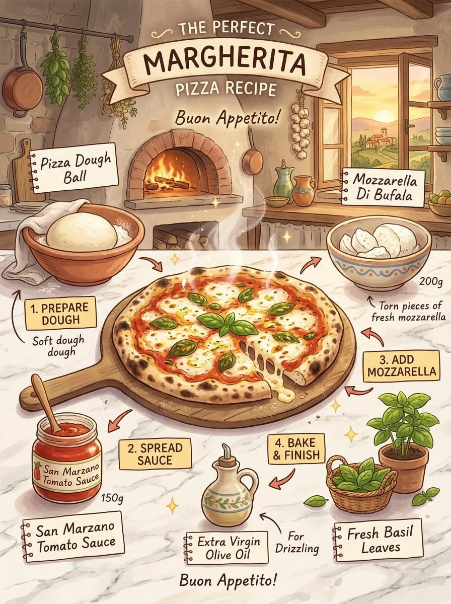 margherita pizza recipe infographic, Studio Ghibli inspir...