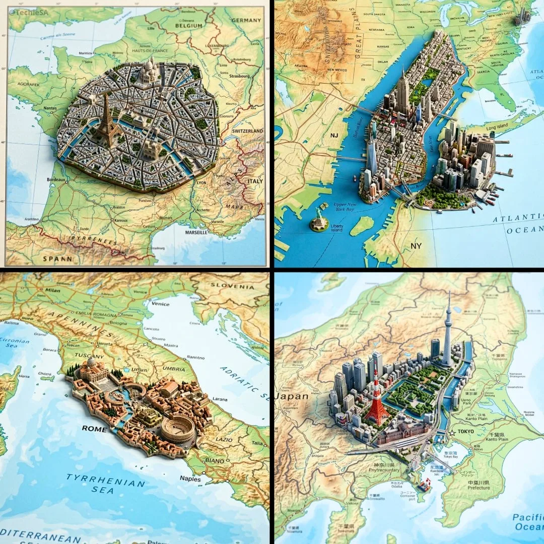Ultra-realistic top-down geographic map with precise cart...
