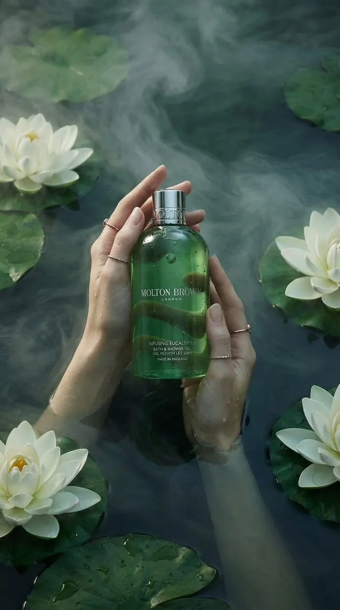Luxury product photography of a green translucent bath an...