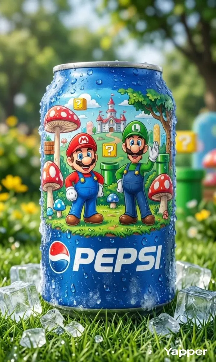 Ultra-realistic product photography of a chilled blue Pep...