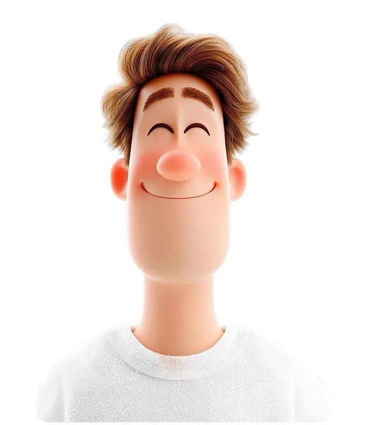 3D avatar of a man, with a happy face on a white backgrou...