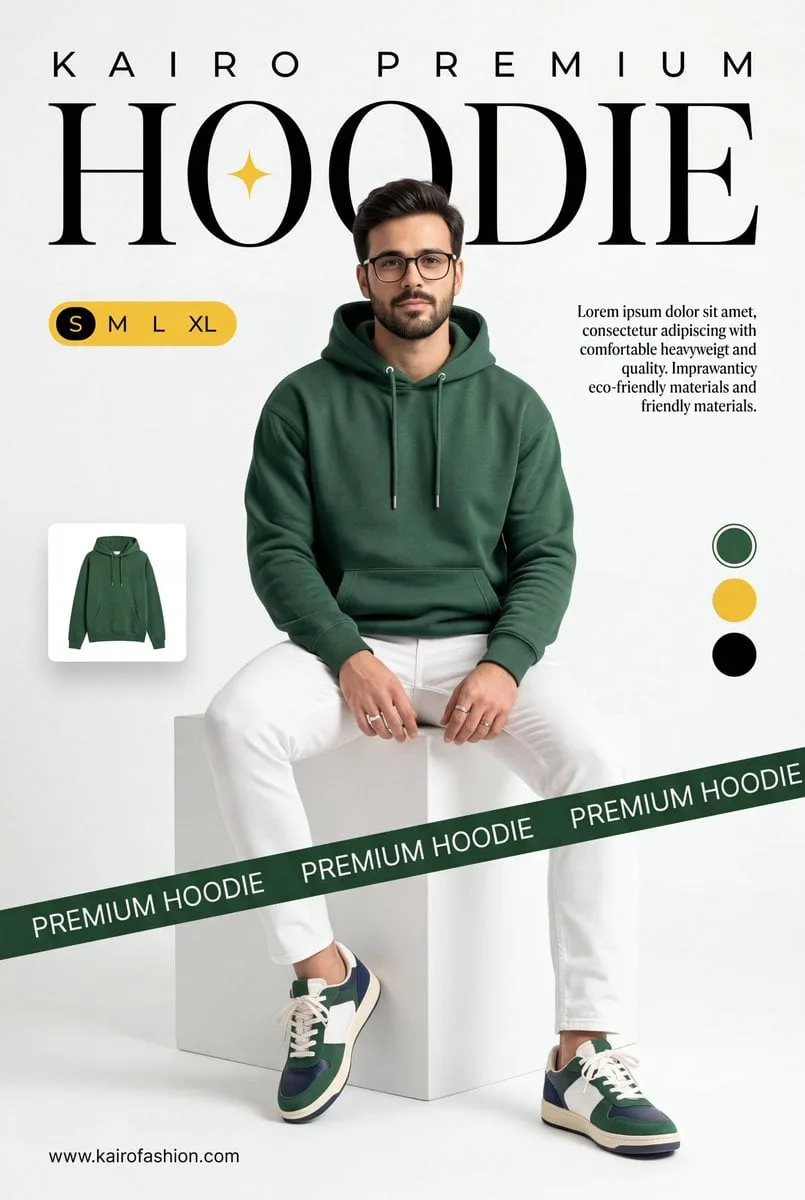A professional commercial fashion advertisement featuring...