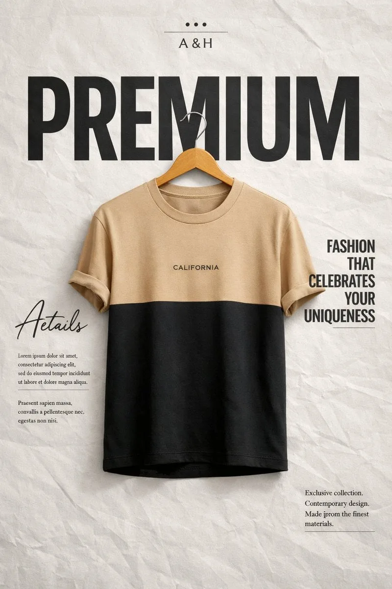 Create a high-end minimalist fashion advertisement poster.
