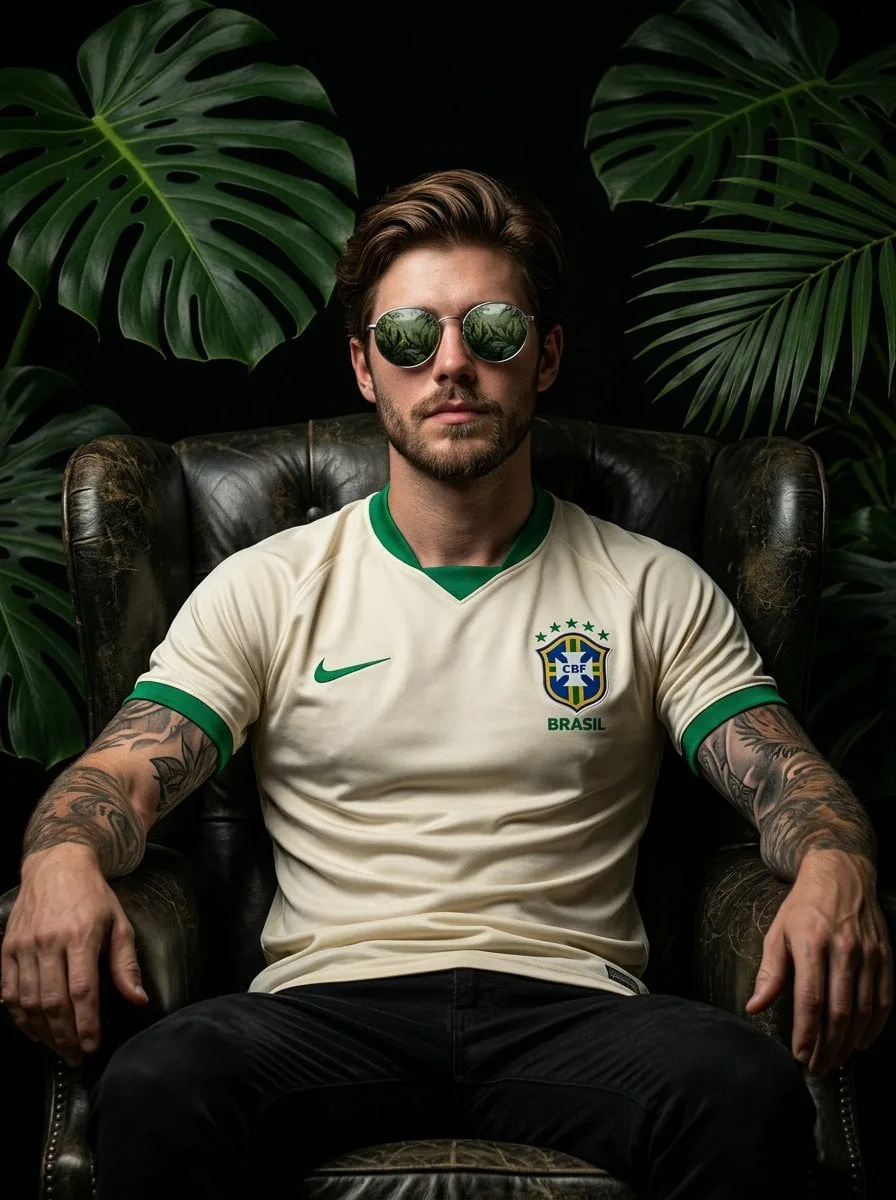 Cinematic portrait of a confident football player sitting...