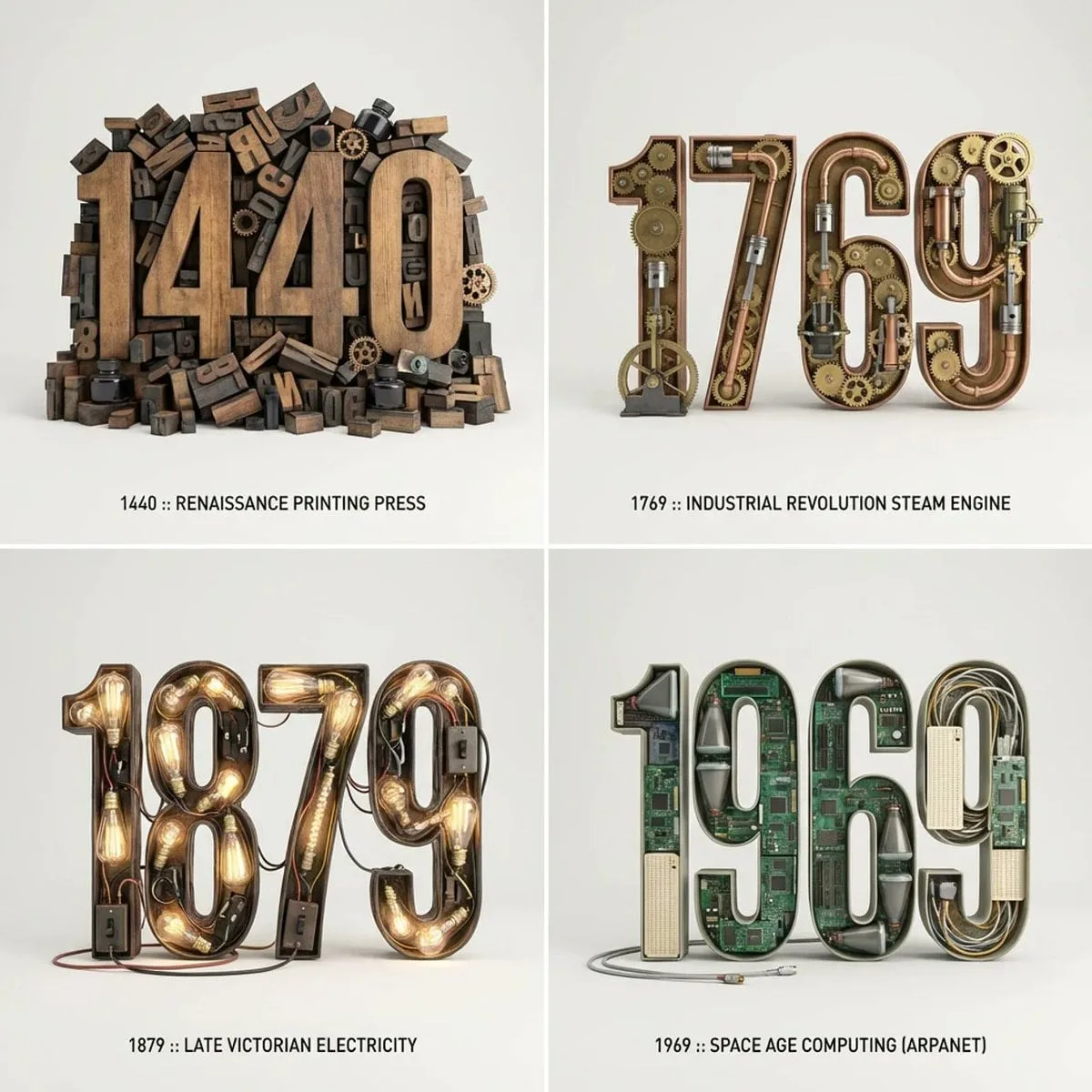 2x2 grid, do this for 4 important years in history and th...