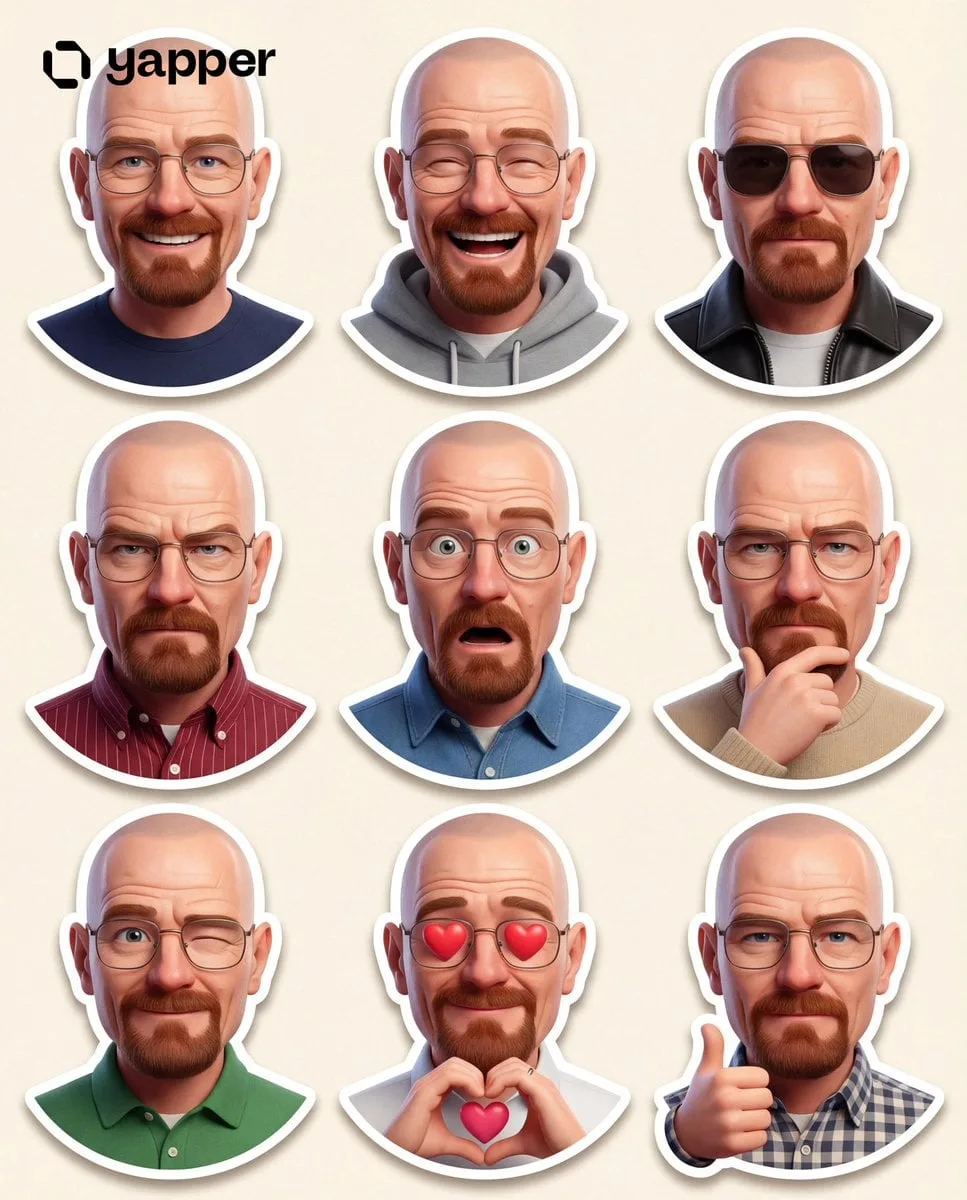 Create a premium Pixar-style 3D character sticker set tha...