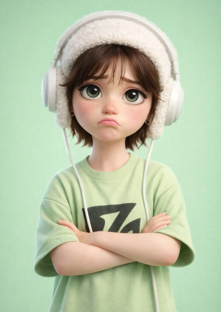 A stylized 3D cartoon character of a [PERSON] with big ex...
