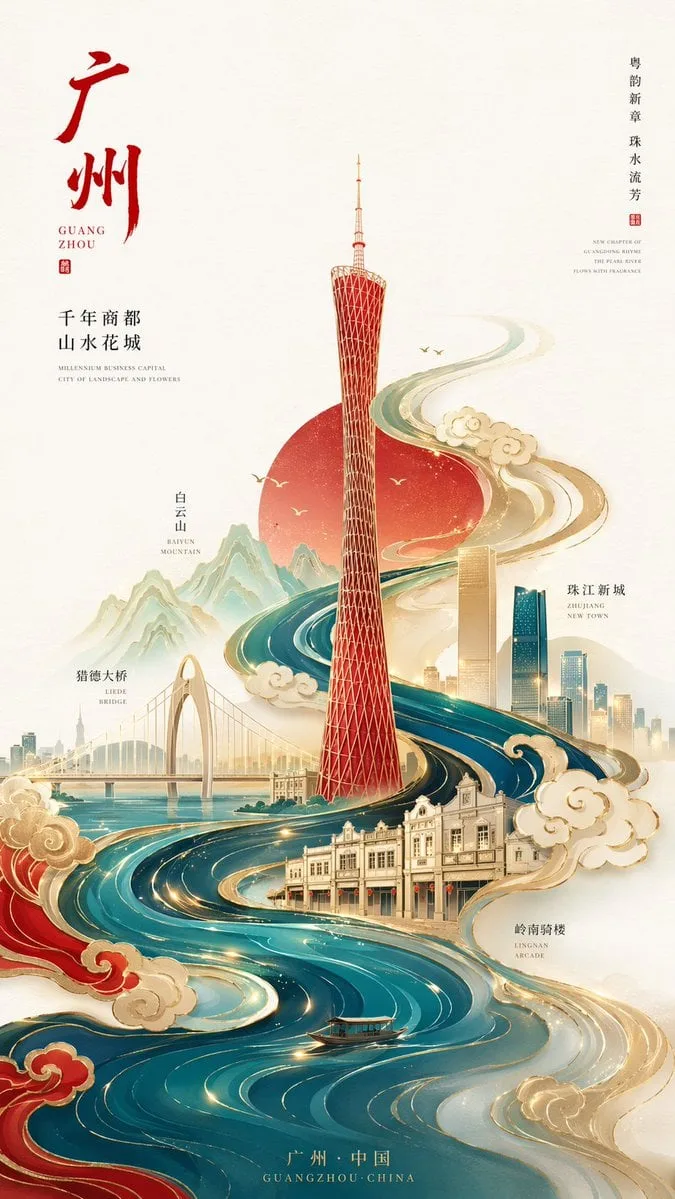 New Chinese minimalist style high-end city poster, 9:16 vertical comp…