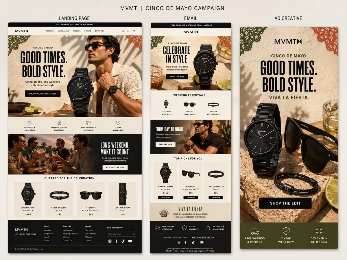 Create a premium presentation-style campaign board for MV...
