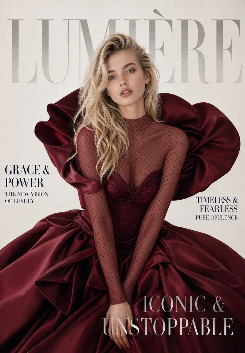 A luxury high-fashion magazine cover. Magazine name at th...