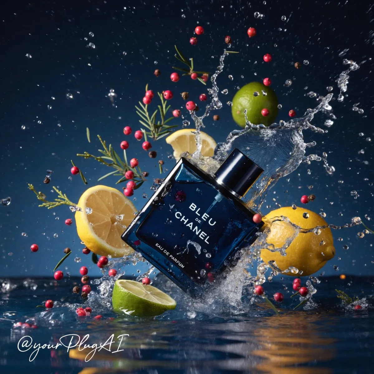 Create a hyper-realistic cinematic luxury perfume product...