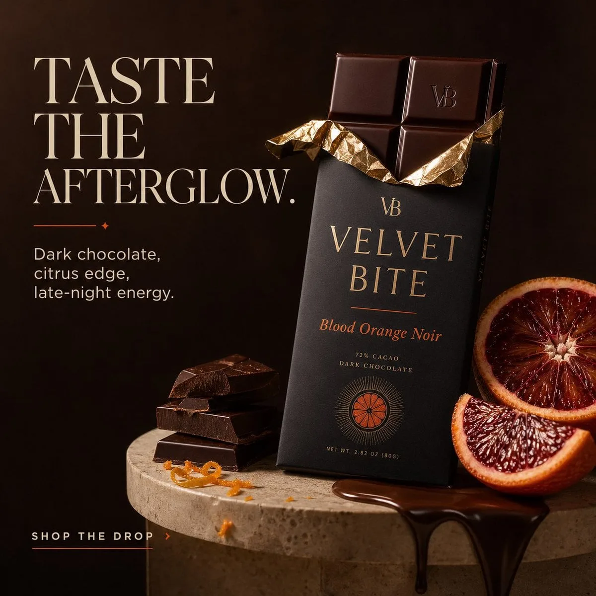 Create a premium ad for a fictional luxury chocolate bran...