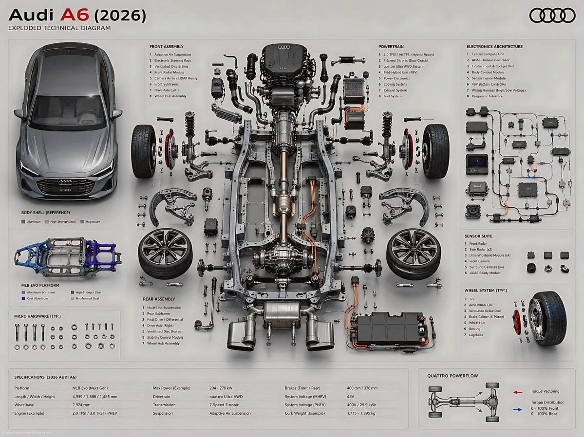Create an ultra-high fidelity exploded technical diagram ...