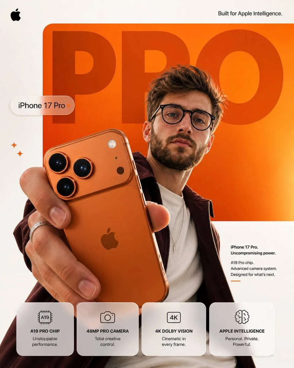 Create a premium Apple-style smartphone advertisement pos...