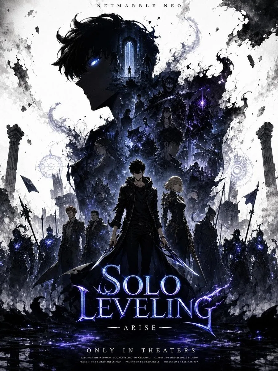 Create a promotional poster of a SOLO LEVELING-themed cha...
