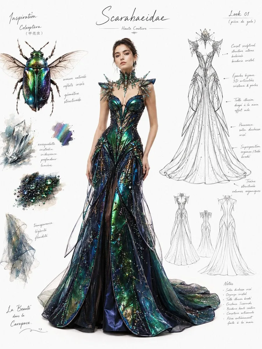 Fashion design draft/couture dress design page, the theme is inspired…