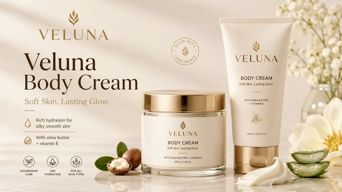 Create a premium clean mockup banner for a body cream pro...