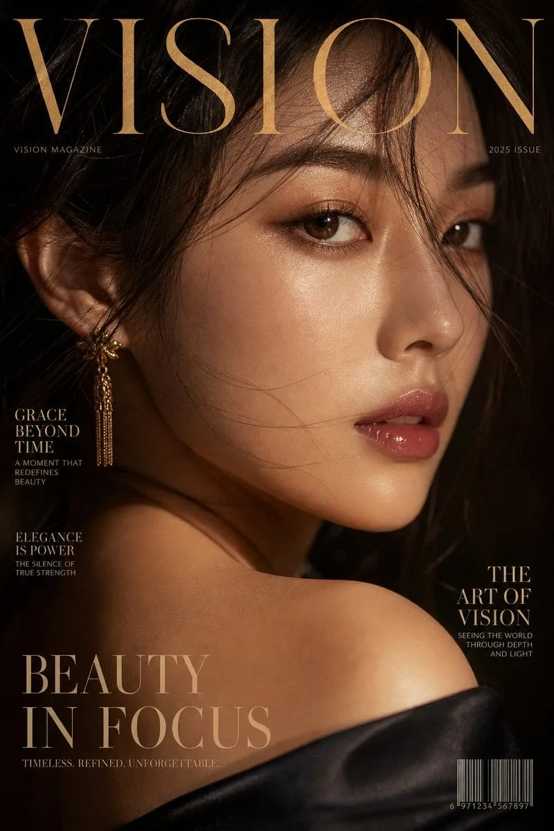 Luxury extreme close-up portrait, magazine cover style, t...