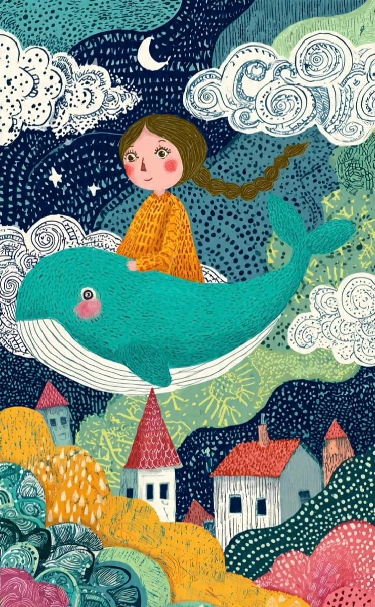 These two illustrations showcase a whimsical, folk-art st...