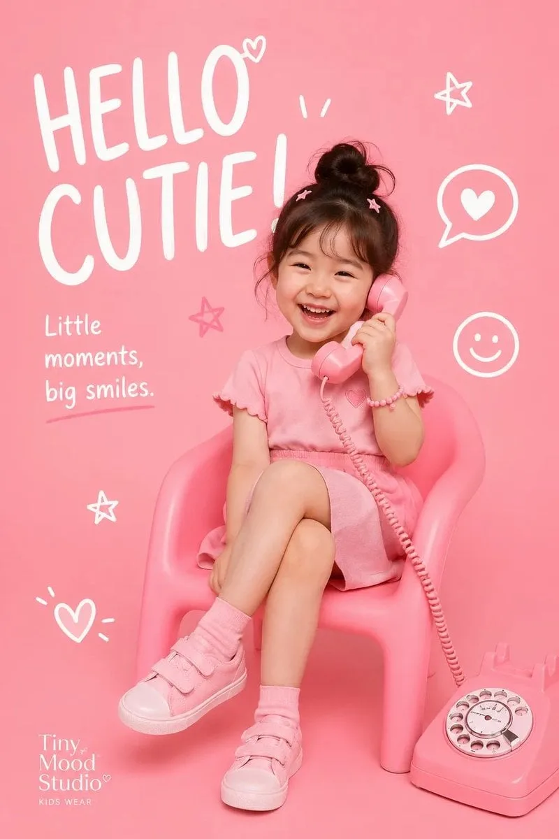 Create a premium playful kids-fashion editorial poster fo...