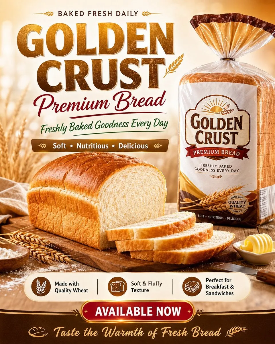 Create a high-quality branded flyer design for a bread pr...