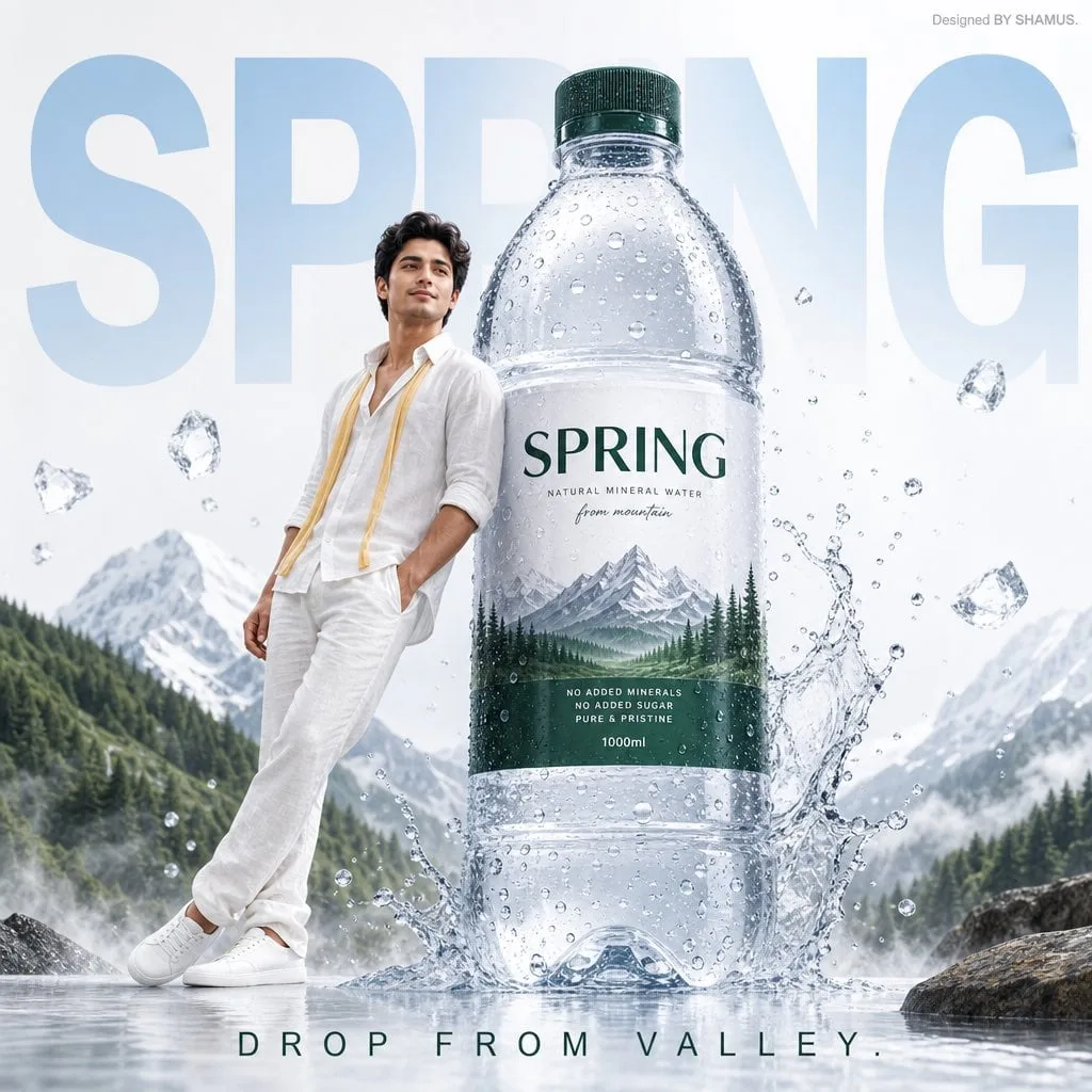 A premium mineral water advertisement poster featuring a ...